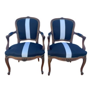 18th Century French Chairs in Black & White Stripe - Set of 2 For Sale