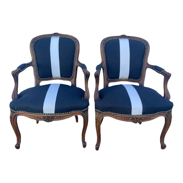 18th Century French Chairs in Black & White Stripe - Set of 2 For Sale