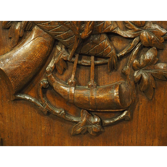 Antique French Hunting Trophy Plaque in Carved and Waxed Oak, Late 1800s For Sale - Image 13 of 18