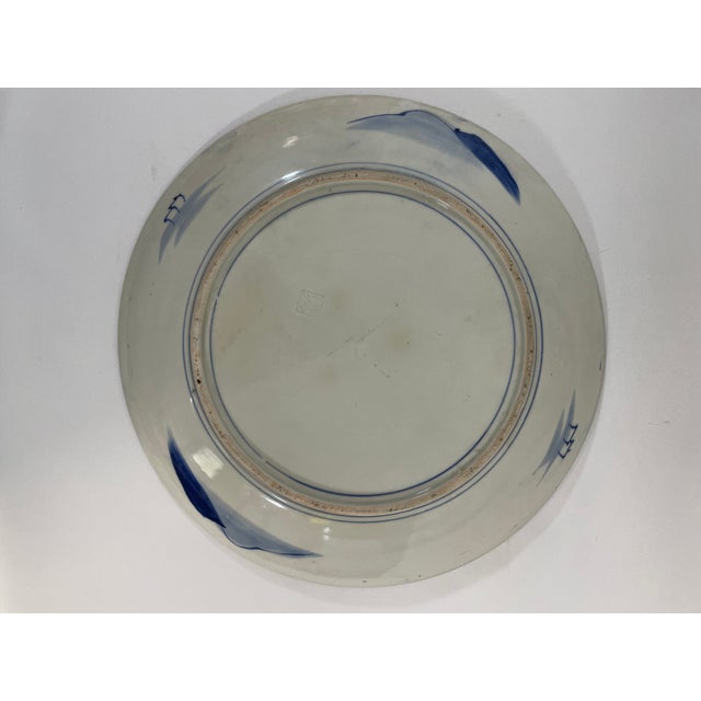 Early 20th Century Large 14.5" Blue and White Japanese Charger Mt Fuji For Sale - Image 12 of 17