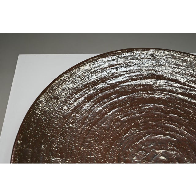 Gray Large Handmade Metallic Glazed Ceramic Bowl, 1980s For Sale - Image 8 of 9
