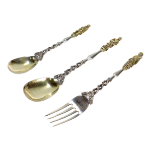 Signed Antique 3 Pc. Sun Shing Chinese Export Silver Spoons & Fork Flatware Set