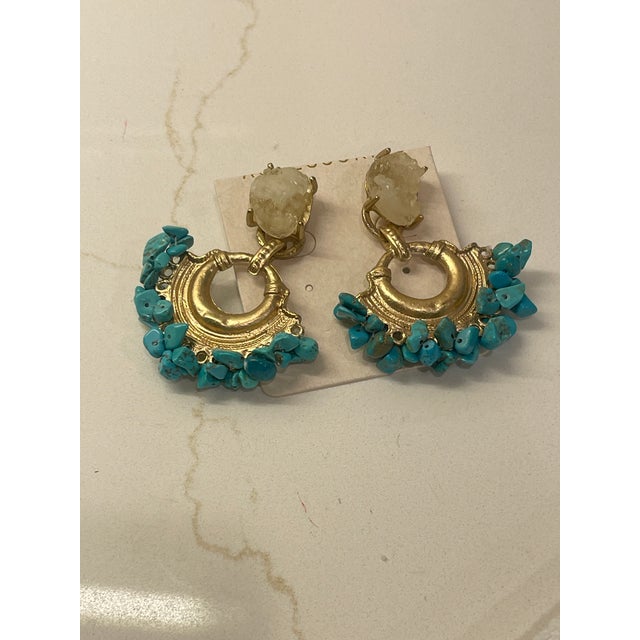 Boho Chic Turquoise Fun Earrings For Sale - Image 3 of 5