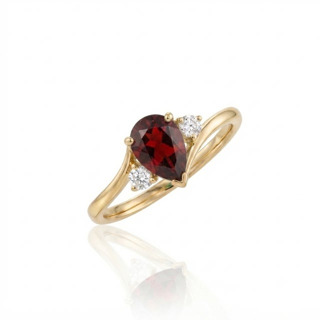 Contemporary Garnet Pear Cut Engagement Ring | Three Stone Bypass Ring | January Birthstone Promise Ring Us 7 For Sale - Image 3 of 3