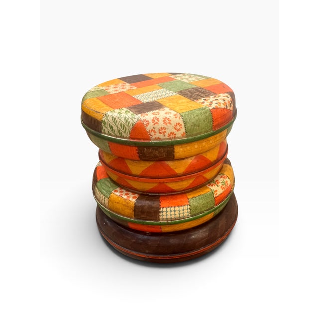 Vintage Italian Hand-Painted Metal Patchwork Drum Stool / Side Table For Sale - Image 4 of 11
