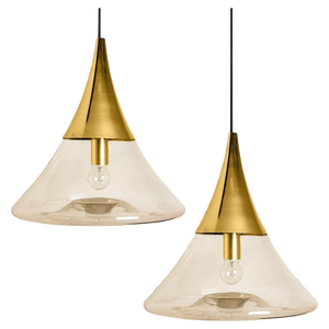 Cone Shape Brass & Clear Glass Pendant Light from Limburg