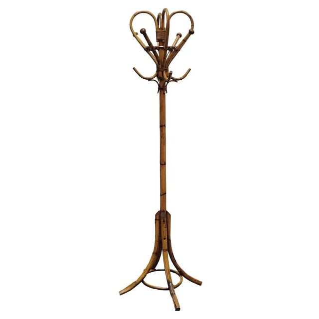 Wood Bamboo and Rattan Coat Rack, 1960s For Sale - Image 7 of 7