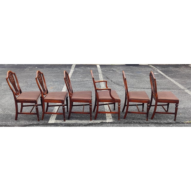 Mid 20th Century Vintage Hepplewhite Style Carved Shield Back Dining Chairs - Set of 6 For Sale - Image 10 of 12