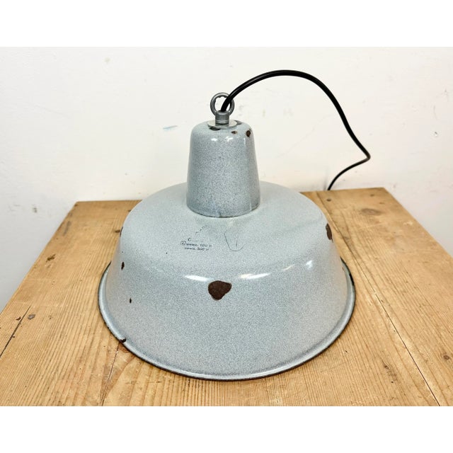 Industrial Grey Enamel Factory Lamp, 1960s For Sale - Image 11 of 13