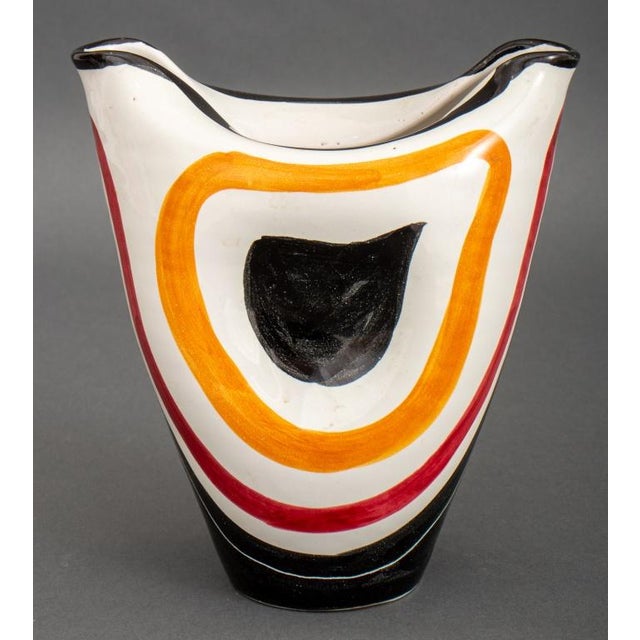 Ceramic Mid 20th Century Italian Striped Glazed Art Pottery Vase For Sale - Image 7 of 9