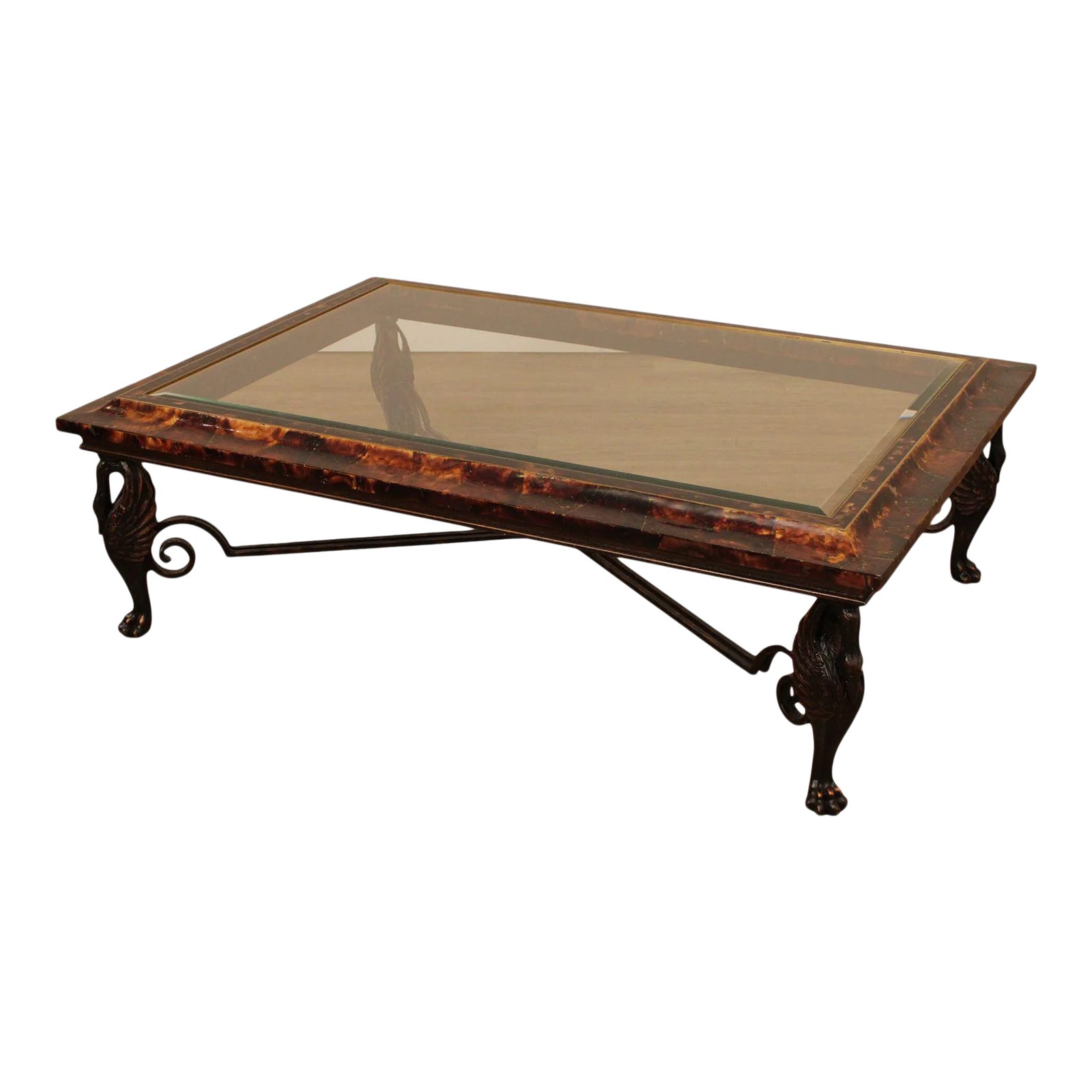 Maitland Smith Large Glass Top Faux Tortoise Shell Coffee Table