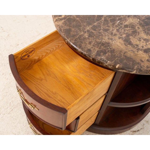 2000 - 2009 Henkel Harris Marble Top Demilune Mahogany Bookshelf Console Table For Sale - Image 5 of 14