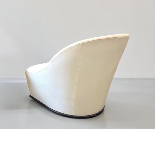 Lee Swivel Chair With Oak Plinth Base in White Linen, Pair For Sale - Image 9 of 9