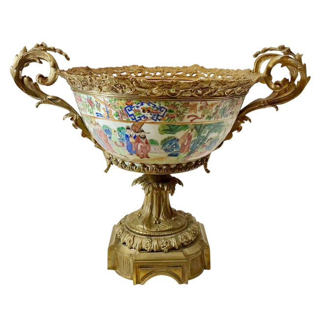 Bronze Rose Mandarin Porcelain Bowl With French Dore Bronze Mounts For Sale - Image 8 of 12