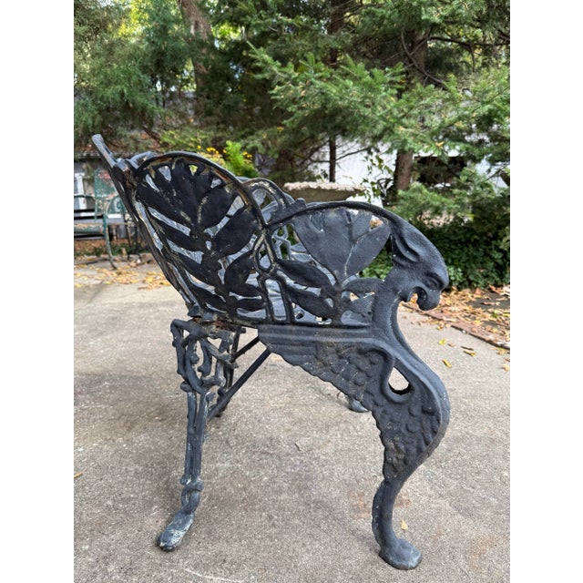 Late 19th Century Late 19th Century Cast Iron Laurel Griffin Garden Chair Bench For Sale - Image 5 of 12