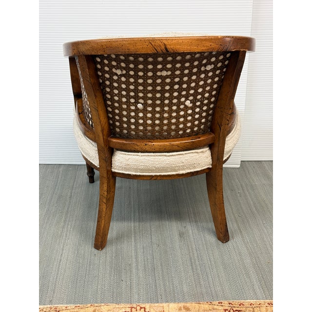 French Louis XVI Style Cane Barrel-Back Bergère Armchair, Vintage For Sale - Image 4 of 12