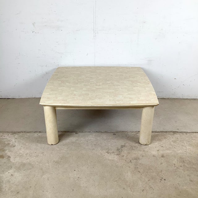 Postmodern 1980s Lane Postmodern Faux Parchment Coffee Table With Sculptural Cylinder Legs For Sale - Image 3 of 18