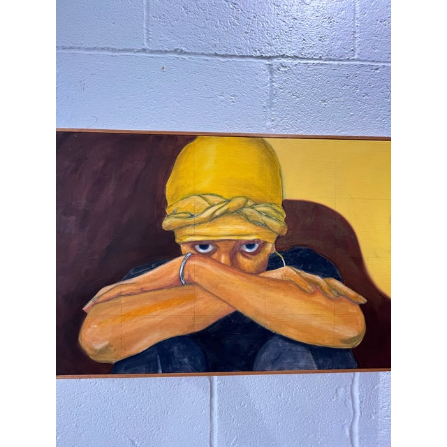 Late 20th Century Contemporary Figurative Portrait, Expressive Female Headwrap Oil Painting For Sale - Image 5 of 10