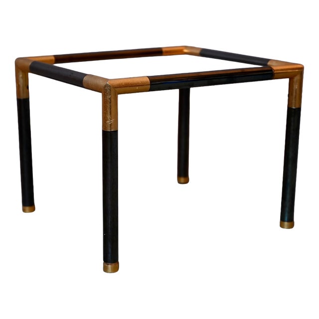 Italian Modern Side Table in Black and Gold Metal with Smoked Glass, 1970s For Sale