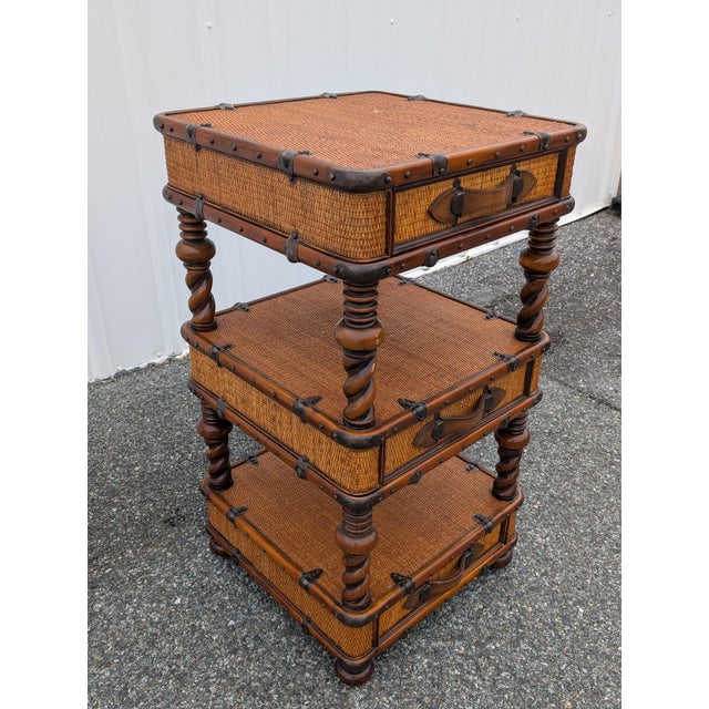 Brown Vintage Theodore Alexander Wicker Rattan Barley Twist Étagère Accent Chest of Drawers For Sale - Image 8 of 17