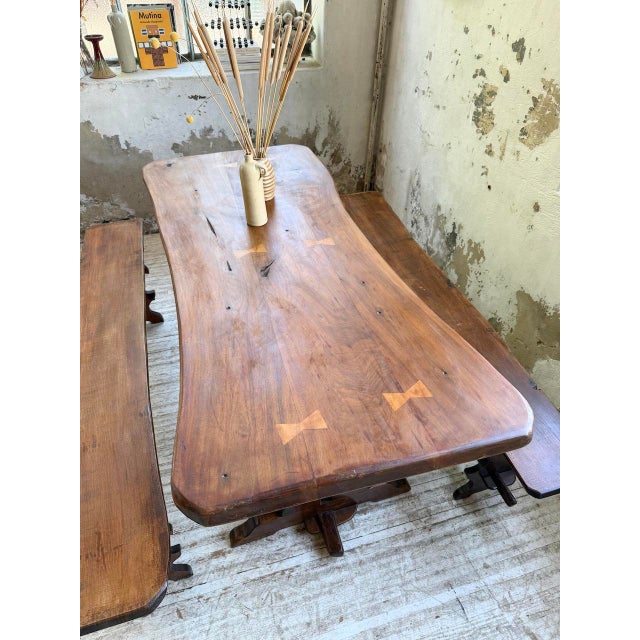 Walnut Table Set and Benches, 1890s, Set of 3 For Sale - Image 12 of 18