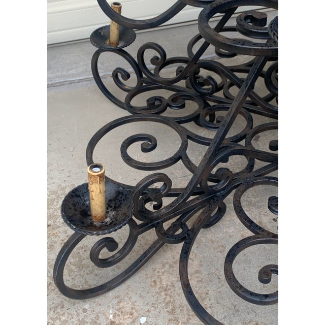 Black Vintage Large Wrought Iron Chandelier For Sale - Image 8 of 9