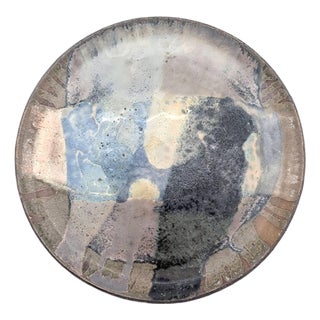 Vintage Artist Signed Glazed Stoneware Decorative Platter For Sale