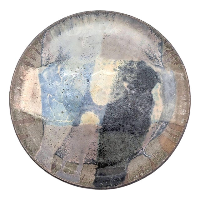 Vintage Artist Signed Glazed Stoneware Decorative Platter For Sale