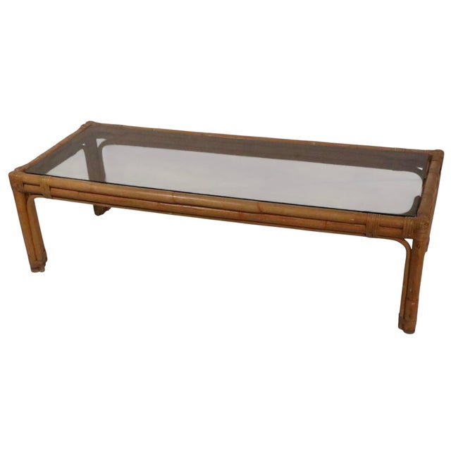 Mid 20th Century Mid Century Glass Top Bamboo Coffee Table For Sale - Image 5 of 14