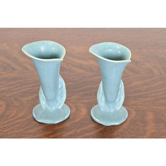 A gorgeous pair of Arts & Crafts glazed art pottery vases in the form of calla lillies By Rookwood Pottery USA, 1949...