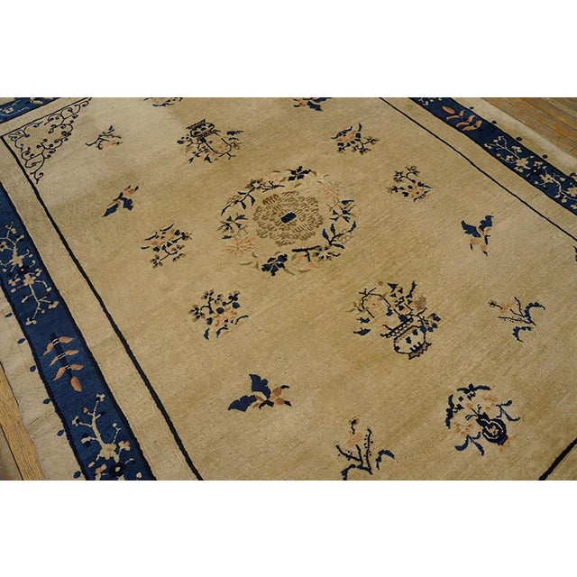Chinese 1920s Beige Cream Floral Modern Antique Chinese Peking Rug 6'2" X 8'8" Hand Knotted Wool Carpet For Sale - Image 3 of 6