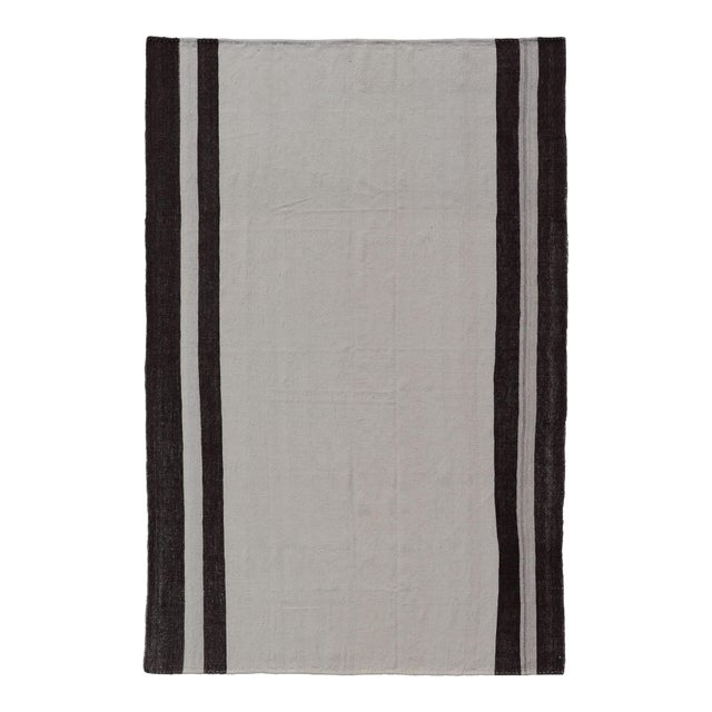 Minimalist Design Off White and Brown Colored Vintage Turkish Kilim Rug 5'7 X 9'1 For Sale