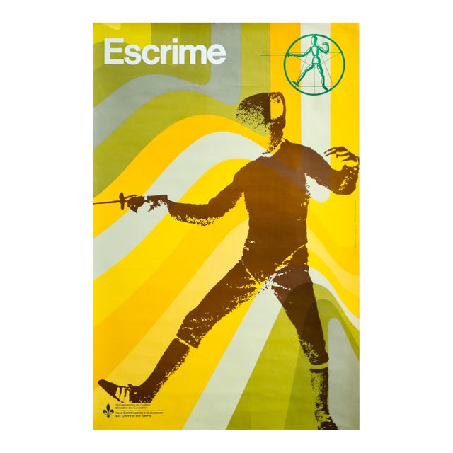 1973 Fencing Poster, Government of Quebec, Ministry of Education (Haut-Commissariat À La Jeunnesse)- Guy Lalumière - Escrime For Sale
