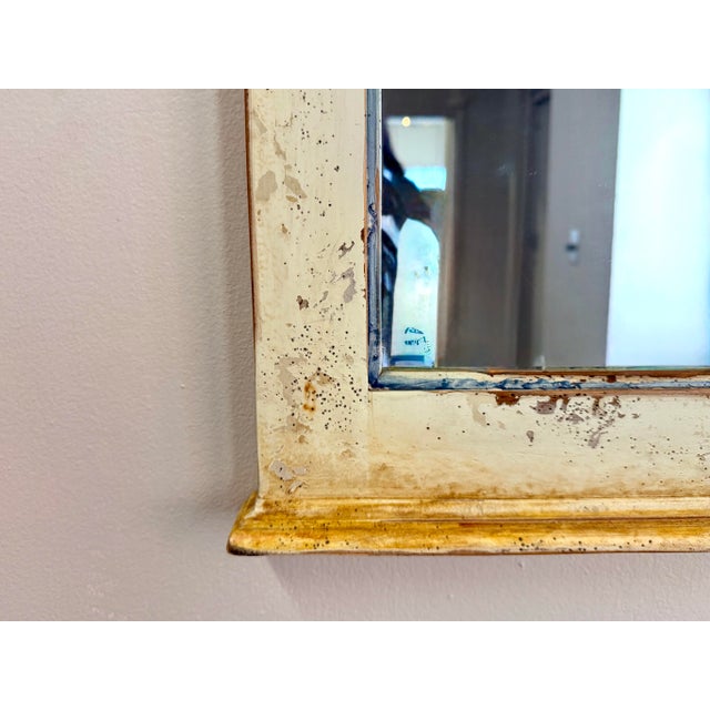 Cream Distressed French Trumeau Mirror With Original Signed Water Lily Painting For Sale - Image 4 of 5