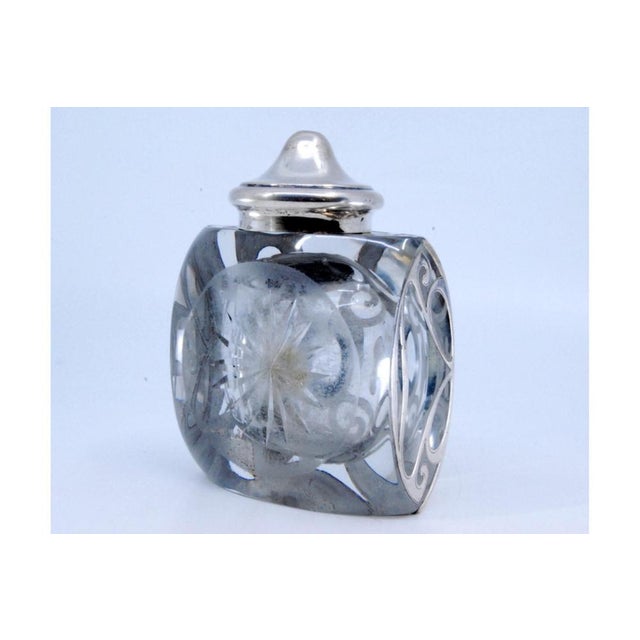 Glass Inkwell with Silver Coating and Crimped Lid For Sale - Image 3 of 10