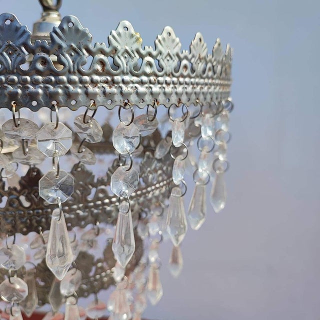 Vintage Metal Chandeliers with Glass Drops, Set of 2 For Sale - Image 9 of 18