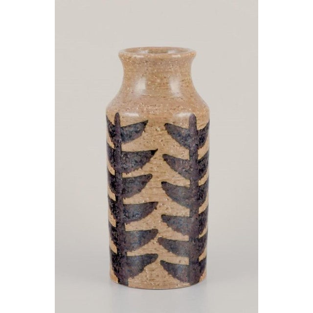 Hertha Bengtsson (1917-1993) for Rörstrand Atelje. Large cylindrical ceramic vase. Modernist design. Circa 1970. Marked....