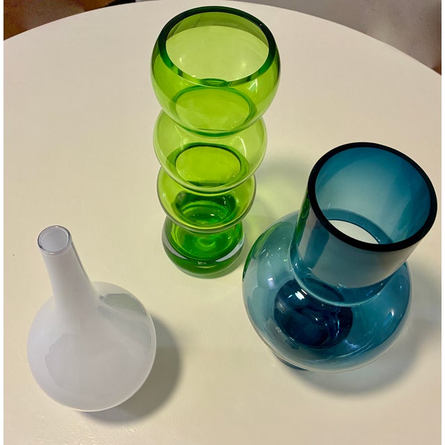 Modernist Art Glass Trio: Schott Zwiesel "Arte Nova" Emerald Totem & Nordic Glass Vases - Set of 3 For Sale In Atlanta - Image 6 of 15