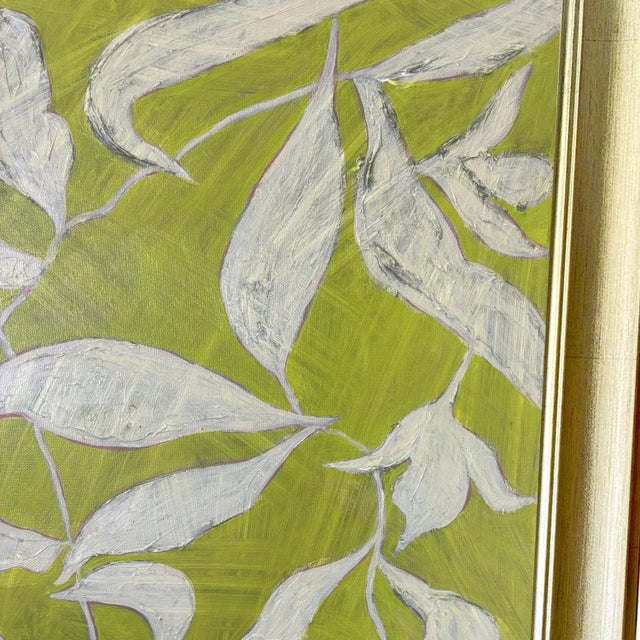 Original Contemporary Botanical Oil Painting in Lime Green & White, Framed by Tatiana Duperault For Sale - Image 4 of 4