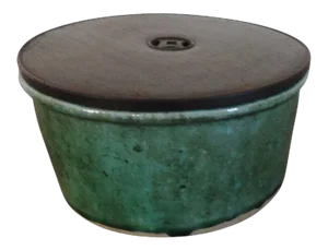 19th Century Chinese Monochrome Green Glaze Porcelain Covered Box or Cricket Cage with Hardwood Cover - a Pair