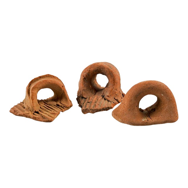 Ancient Mediterranean Pottery Handle Fragments Amphora Set of 3 For Sale