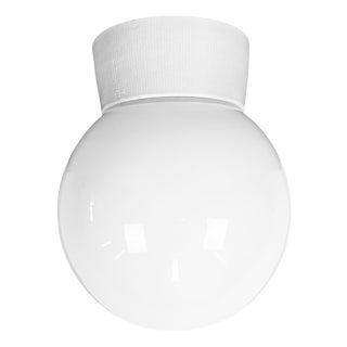 Vintage White Porcelain and Glass Ceiling Light, 1970s For Sale