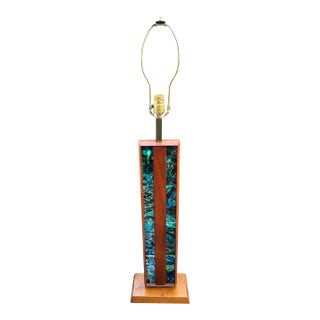 Harris Strong Teak Tile Tower Table Lamp Base Blue Teal 60s Mid Century Modern For Sale