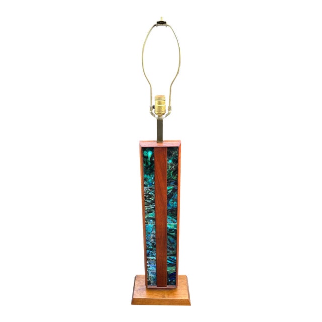 Harris Strong Teak Tile Tower Table Lamp Base Blue Teal 60s Mid Century Modern For Sale