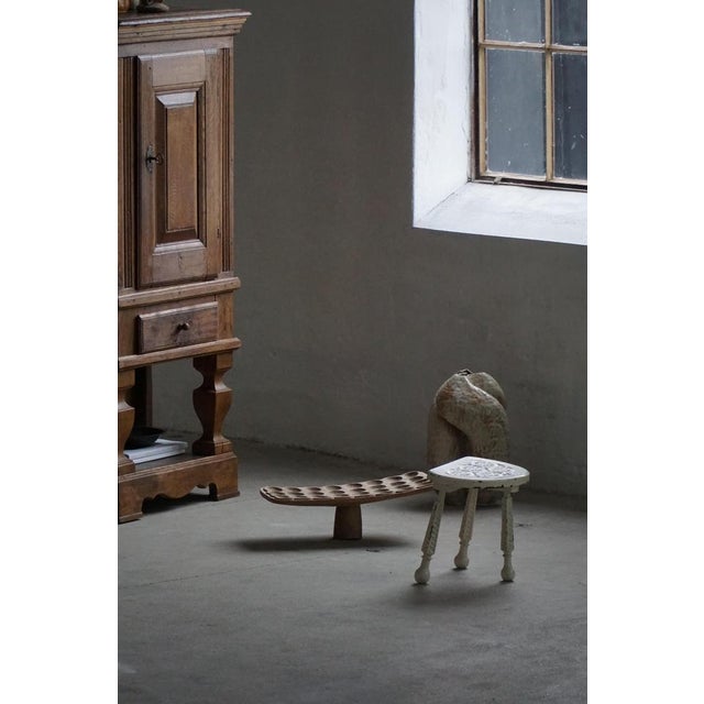 Rustic Danish Wooden Tripod Stool with Carved Details, 1930s For Sale - Image 3 of 11