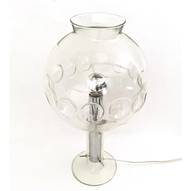 Postmodern Vintage Italian Steel Table Lamp with Spheric Murano Glass Lampshade, 1970s For Sale - Image 3 of 7