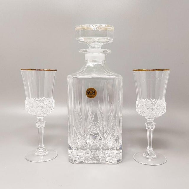 Crystal Decanter with 2 Crystal Glasses from RCR, Italy, 1970s, Set of 3 For Sale - Image 7 of 8