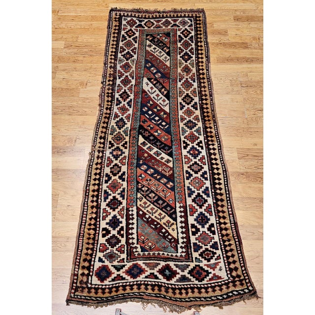 19th Century Gendje Kazak Runner, Hand-Knotted, Wool Pile, Caucasus, 4' x 9' For Sale - Image 11 of 18