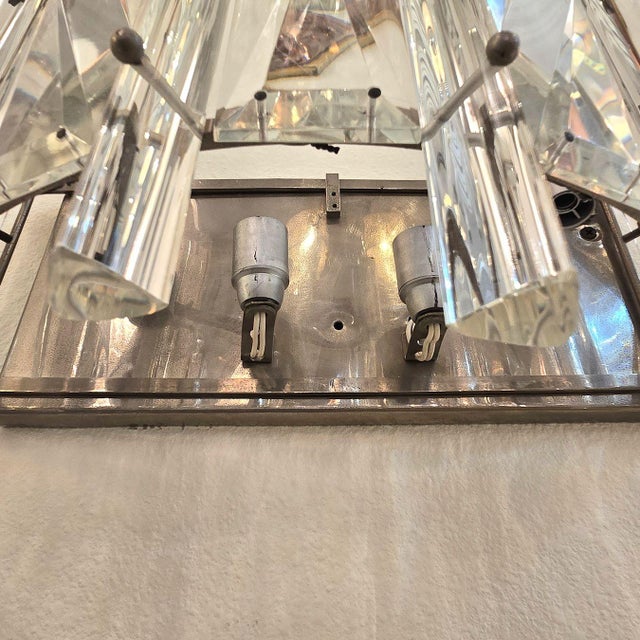 1970s Mid-Century Modern Crystal Pair of Sconces, Chrome, French For Sale - Image 13 of 13