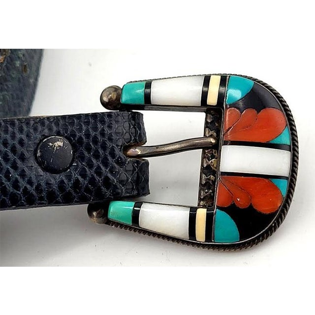 Rare Native American Zuni Zuni Pueblo C & D Cooche Cooeyate signed inlay & sterling 2 piece set Ranger attached to a belt...